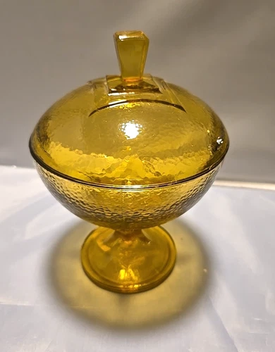 Vintage Jeanette Glass Amber Glass Candy Dish With Lid Stemmed Compote