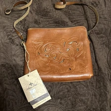 Patricia Nash Brown Leather Crossbody Shoulder Tooled Bag NWT