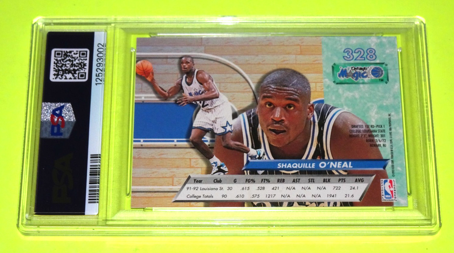 1992-93 Fleer ULTRA #328 SHAQUILLE O'NEAL  PSA 9 - several available Just Graded view 3