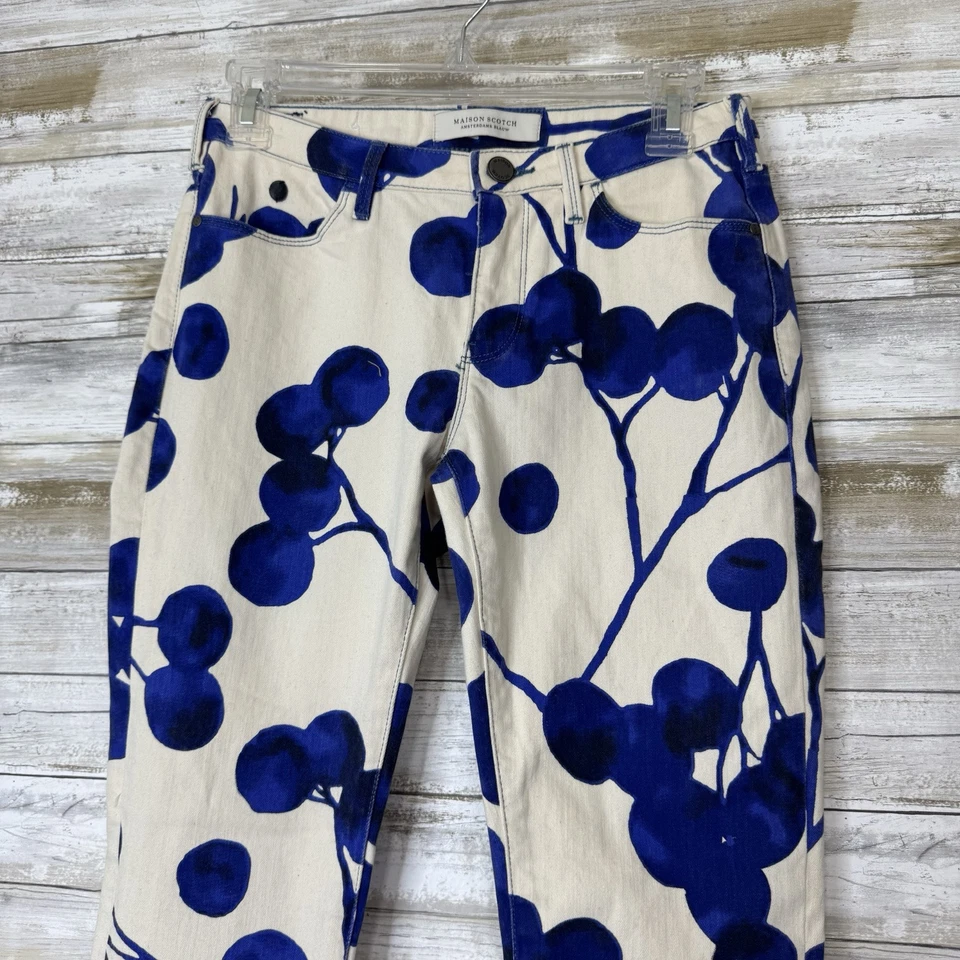 Pantalones ajustados Maison Scotch Le Voyage para mujer blancos/azules talla 27 Foto 3 de 4