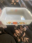 Vintage GLASBAKE Wildflowers Square Handled Baking Dish Milk Glass