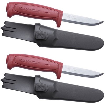 Morakniv Basic 511 rot, 2er-Pack, Messer mit Carbonstahlklinge, Köcherscheide