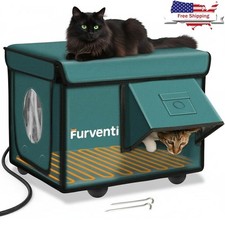 Waterproof Outdoor Cat House Insulated Shelter W/ Heating Pad Escape Door New