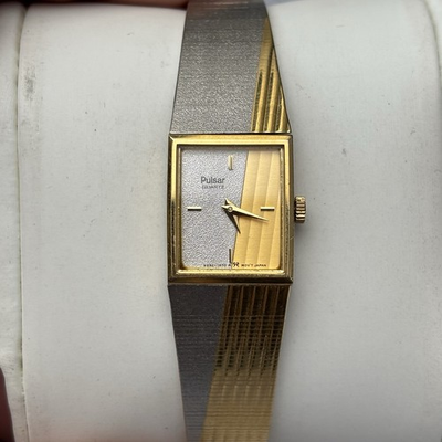 #ad Vintage Rare Pulsar Two Tone Ladies Square Neo Watch V232 5880 6.25” New Bat $299.99