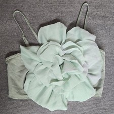 SHEIN Sage Green 3D Flower Crop Top Smocked Back Camisole Small sz 4