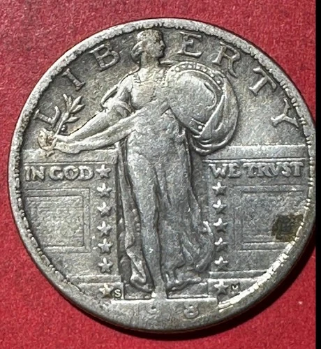 1918S US Standing Liberty SILVER Quarter! "San Francisco" Mint! VF! Old US Coin!