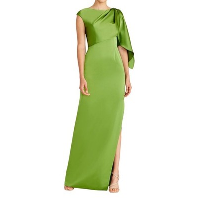 Theia Tilly Satin Draped Column Gown Olive One Shoulder Maxi Dress Size 4