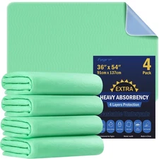 36" x 54" Washable Underpads - 4 Pack Waterproof Incontinence Bed Pads