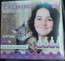 TriOak Cat Calming Diffuser 2 in 1 Anxiety Relief Pheromone Refills 4 Pack NEW