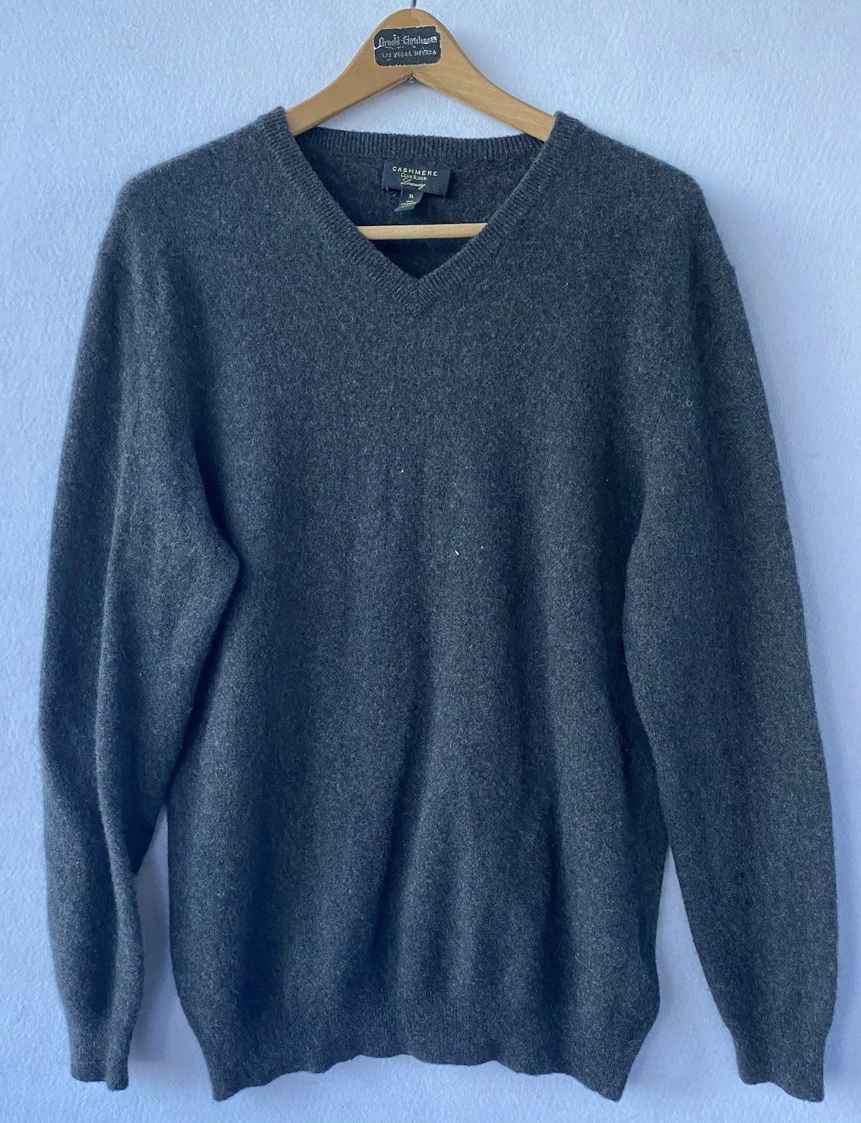 Cashmere Club Room Sweater Charcoal Gray Luxury Crew Neck Mens XL