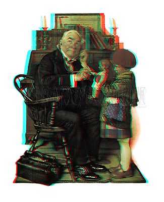 Doctor and the Doll Child Girl Norman Rockwell Saturday Evening Post 3D anaglyph