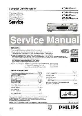 Service Manual-Anleitung für Philips CDR 800,CDR 802,CDR 820,CDR 822 