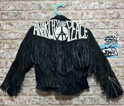 Vintage 1980s 90s? Jts Leather Fringed Motorcycle Jacket Belted