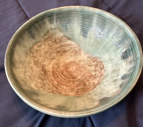 Mississippi Signed McCarty Studio Pottery Bowl Poured Glaze Teal Brown - Picture 8 of 8