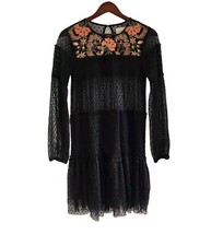 Anthropologie Maeve Samara Mesh Floral Embroidered Tunic Dress Womens Size XS