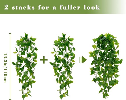 BLEUM CADE Fake Hanging Plants, 2pcs Artificial 2pcs, Pothos Ivy Vines  - Picture 2 of 9