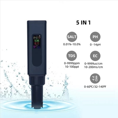 5IN1 PH Tester Pen Temp EC TDS Salinity Aquarium Pool Water Hydroponics Quality - Picture 11 of 12