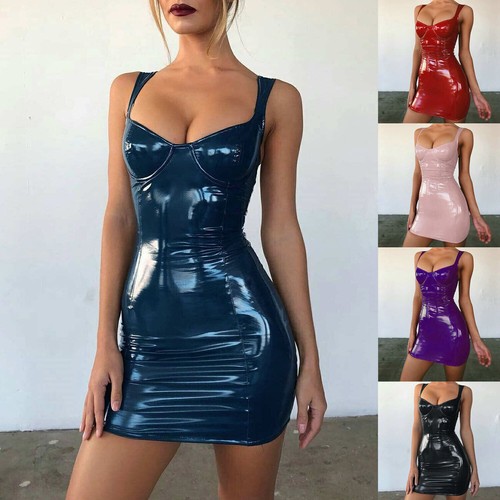 Sexy Women PU Bandage Bodycon Sleeveless Dress Club Party Short Sling Dress - Bild 2 von 13