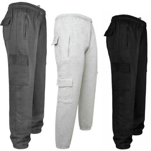 MENS FLEECE CARGO COMBAT FIVE POCKET JOGGING BOTTOM TRACKSUIT JOGGER ...