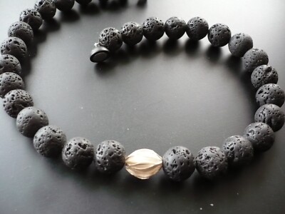lavastein kette mit Echt Silber Olive,Handgefertigtes Einzelstück