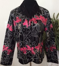NWT Chico s Women s Vibrant Black Embroider Floral Tamatha Jacket Size 2 148