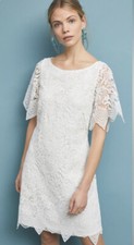 ANTHROPOLOGIE Charleston Off White Lace Floral Short Dress Scalloped Hem Dress 6