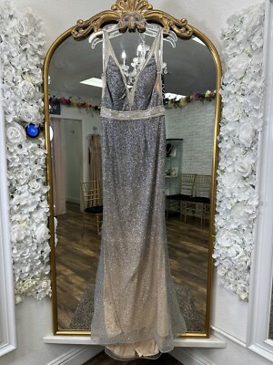 JVN Silver Nude Prom Evening Dress RRP £490  US 6 UK 10