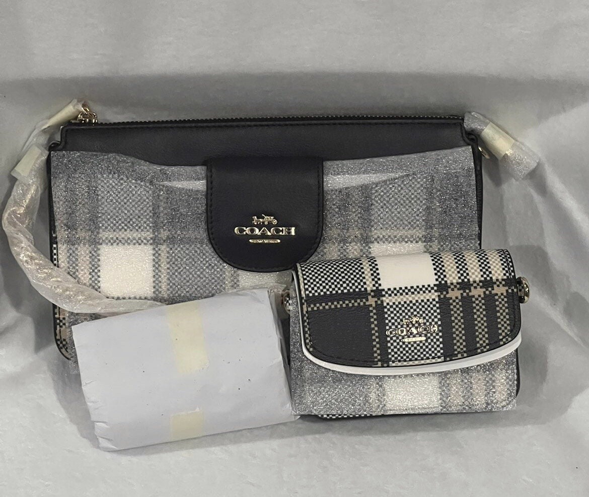 coach poppy crossbody with garden plaid print