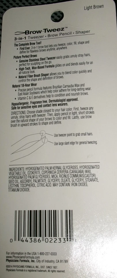 PHYSICIANS FORMULA BROW-TWEEZ 3-IN-1 TWEEZER SHAPER&PENCIL LIGHT BROWN 2233 X 2 - Image 2 of 2