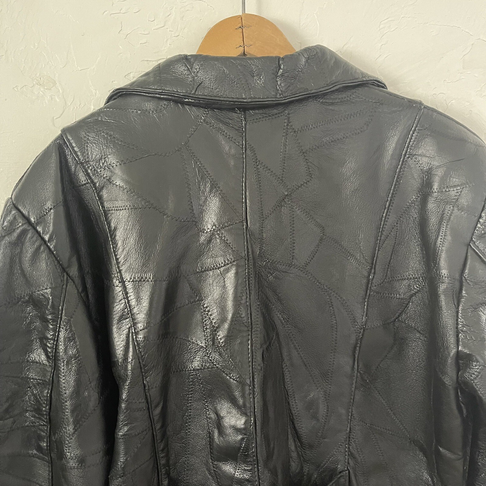 Vintage Jacket Size 2X Plus Patchwork Black Leath… - image 12
