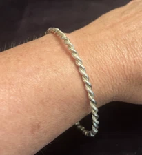 Vintage Sterling Silver Rope Bangle 3” Diameter Two Strand Twist Solid Hatch