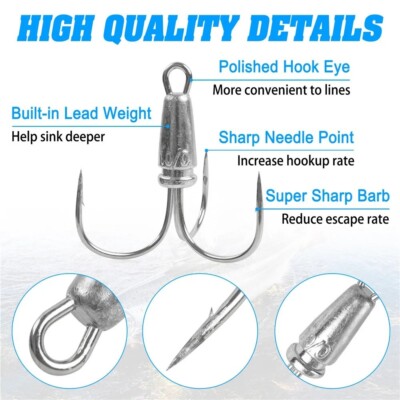 8/0 Snagging Weighted Treble Hooks Large Snagging Hooks Pogies