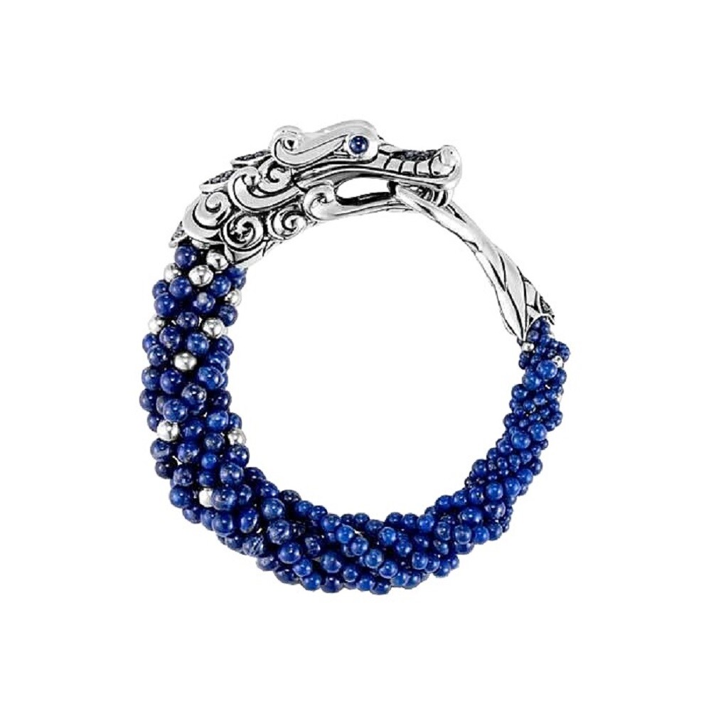 JOHN HARDY LEGENDS NAGA STERLING BEAD MULTI ROW BRACELET LAPIS