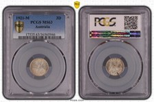 AUSTRALIAN 1921 M THREEPENCE GRADED PCGS MS63
