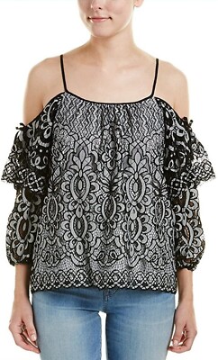 Parker Nikita 3/4-Sleeve Off-The-Shoulder Lace Blouse - White & Black Women's M