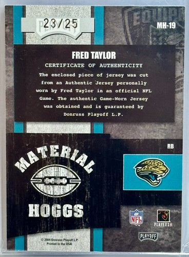 2004 Playoff Hogg Heaven Game Worn Multi Color Patch Fred Taylor #d /25 - Picture 2 of 2