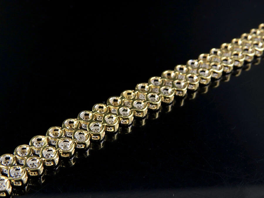 Brazalete Unisex Oro Amarillo 10K Diamante Genuino 8MM Dos Filas Racimo 2.7 CT 7" Foto 3 de 4