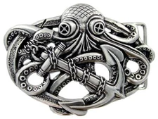 Antique Silver Steampunk Pirate Octopus Kraken Boat Anchor Belt Buckle