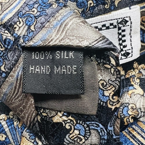 Dani Moda Maschile Men's Hand Made Silk Necktie Blue Black Gold Royal Pattern - Picture 3 of 3