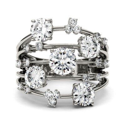 1.34 Ct Old Round Cut Moissanite Bezel Set Cluster Cocktail Ring in 925 Silver