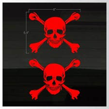 Skull Crossbones Cross-Bones RED X2 Decals Stickers 8" Skeleton Calca Decal