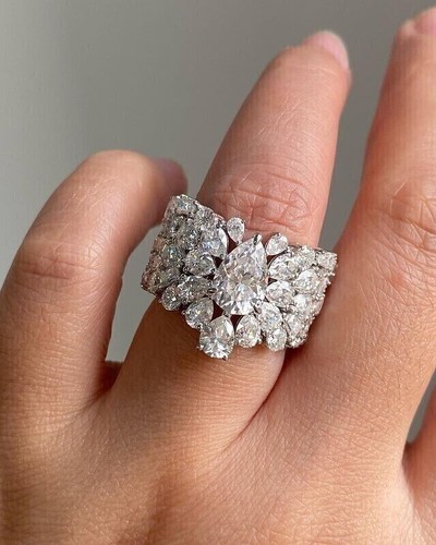 3.50Ct Pear Cut Real Moissanite Cluster Engagement Ring 14K White Gold Plated - Picture 4 of 6
