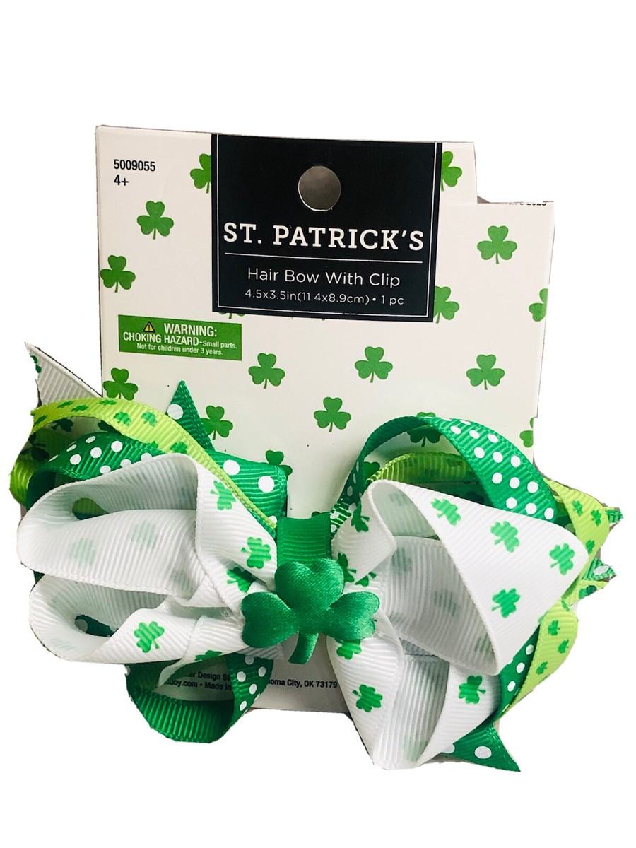 St. Patrick's Day Shamrock Grosgrain Hair Bow W/ Clip-1pc-4.5x3.5