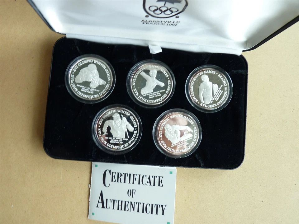 FRANCE ALBERTVILLE 1992 WINTER OLYMPIC GAME 5 SILVER MEDAL PURE SILVER .999 - Image 3 of 4