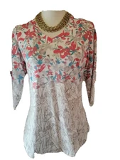 FDJ French Dressing Jeans V-Neck Floral Printed Jersey Top Multi Red White  XS