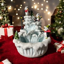 Cracker Barrel Exclusive Christmas Penguin Fountain Winter Wonderland Works