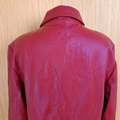 LLD Red Leather Jacket UK 18 Zipped Fitted Soft Feel Collared - Picture 6 of 11