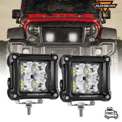 AUXBEAM 2PCS 3'' LED Cube Pods Work Light Bar Spot Beam Driving Offroad for Jeep