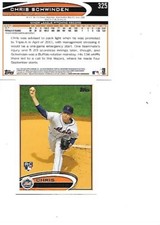 Chris Schwinden 2012 Topps Baseball ROOKIE Card #325 BOGO FREE New York Mets