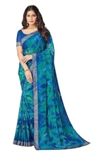 Indian Chiffon Saree With Unstitched Blouse Piece Party Wedding Wear For Women
